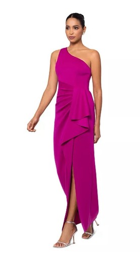 XSCAPE One-Shoulder Fit and Flare Gown Dress with Stretch in Orchid SIZE 4 $248
