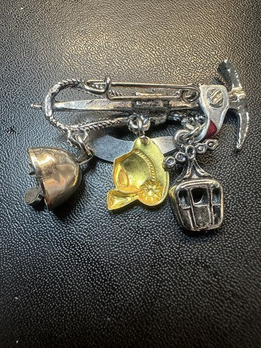 Vintage Selva Sëlva Italy Oktoberfest Tyrol Hat Pin Gondola Bell Ski Rope