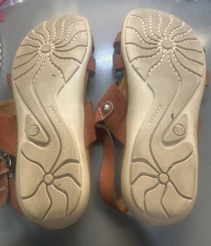 Geox Respira Sandals Brown Leather Open Toe Slingback Size 38 / 7.5