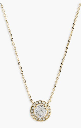 Nordstrom Gold Tone Halo Pendant Cubic Zirconia Necklace NWT