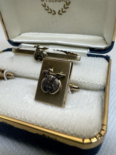 Shriners Vintage HICKOK Cuff Links & Tie Bar Clip Masonic NEW OLD STOCK IN BOX