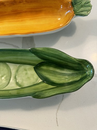 Vietri Vegetable Serving Dishes 4 set - Carrot, Pepper, Peas, & Eggplant - Italy