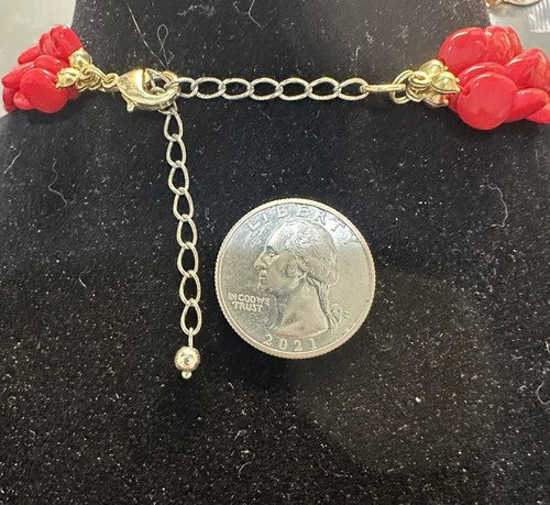 VINTAGE~TRIPLE~3 STRAND~ CHERRY RED GRADUATING BEAD NECKLACE~19”
