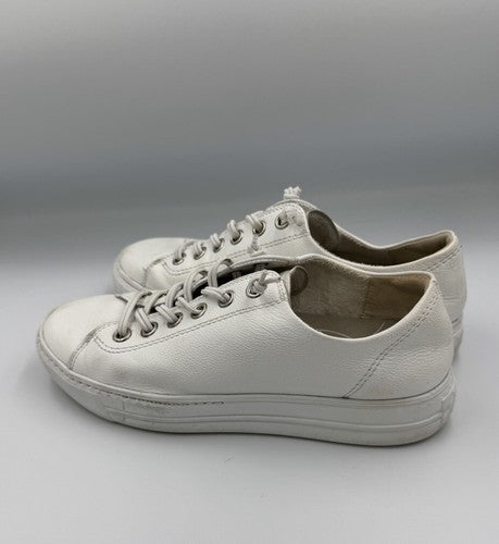 $420 Paul Green Hadley Platform Sneaker white leather silver 7.5 (2) (TD21)
