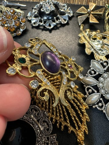 27 Vintage & Modern Mixed Theme Brooch/Pin Lot Cabochon Rhinestone