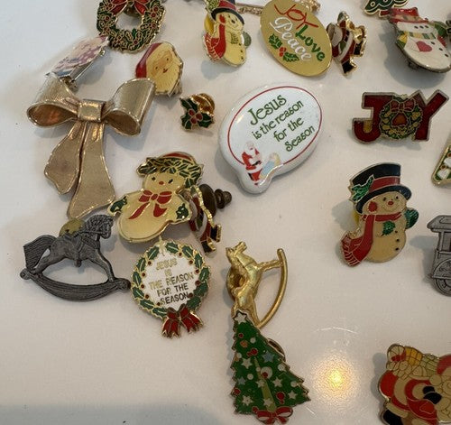 Christmas Lapel Flat Brooch Pin Lot Vintage to Modern 65 pcs