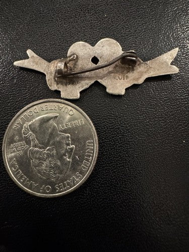 ANTIQUE MEXICO SILVER PIN BROOCH LOVE BIRDS