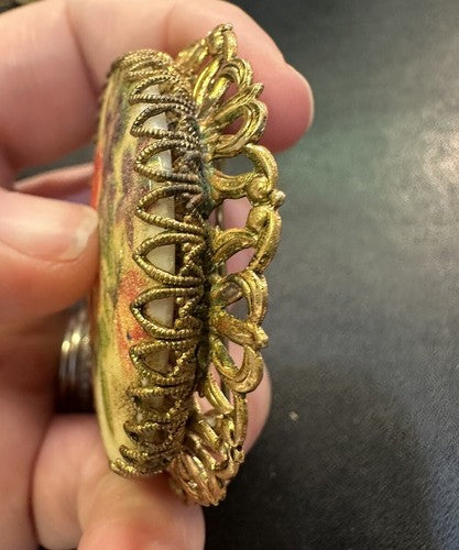 Vintage West Germany Sugar Glass, Floral Pattern. Gold Tone Filigree.