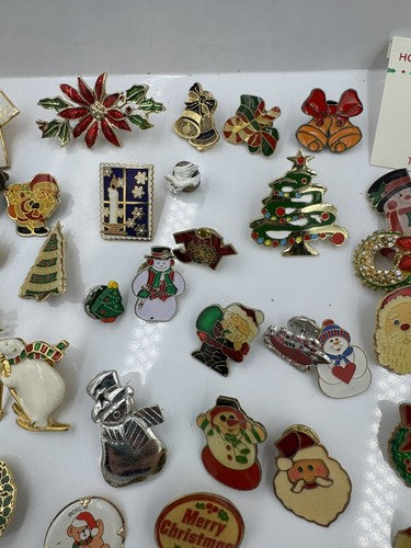 Christmas Lapel Flat Brooch Pin Lot Vintage to Modern 55 pcs Some Signed