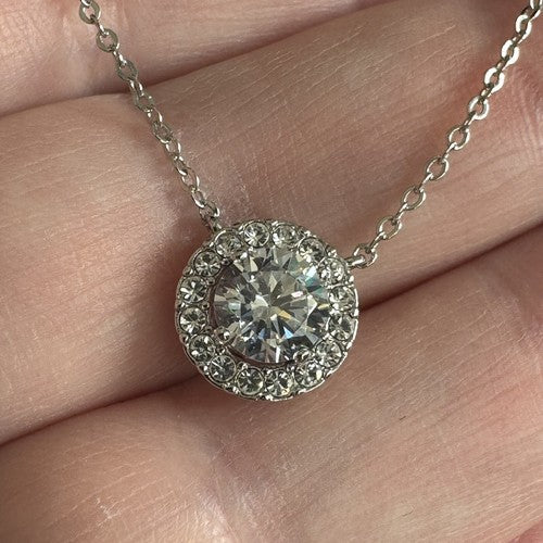Nordstrom Silver Halo Pendant Cubic Zirconia Necklace NWT