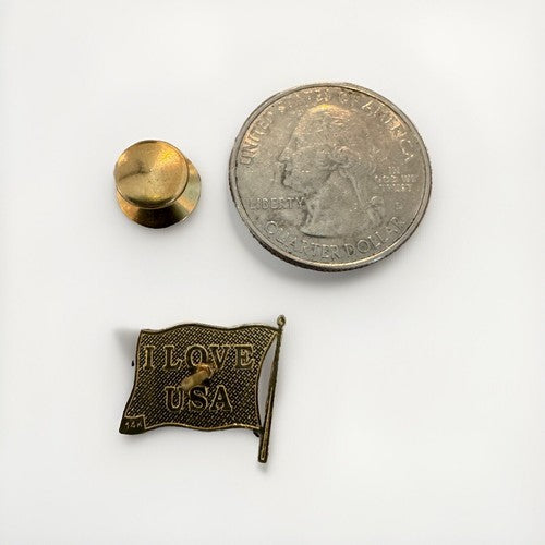 14k Solid Gold Enamel American Flag Lapel Pin Brooch Tie Tack I LOVE USA on Back