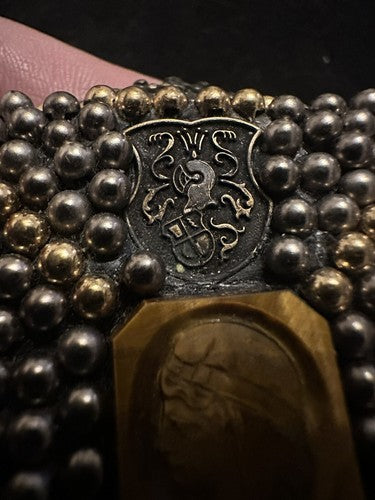 Exquisite Richard Minadeo Heraldic Shield Brooch Pin Carved Tiger Eye Cameo