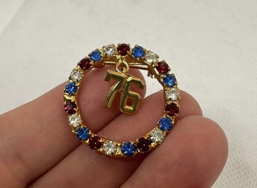 Red White Blue Rhinestone Bicentennial Brooch Lapel Pin