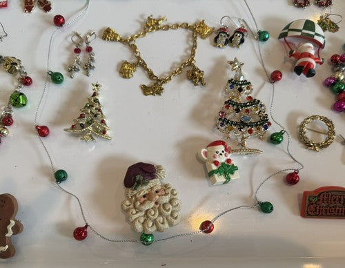Lot Vintage To Now Christmas Pins Brooch Earrings Lot Signed Avon Hallmark 49pc
