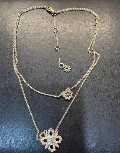 16" MARCHESA YGP Champagne and White Crystal 2 Strand Flower Necklace