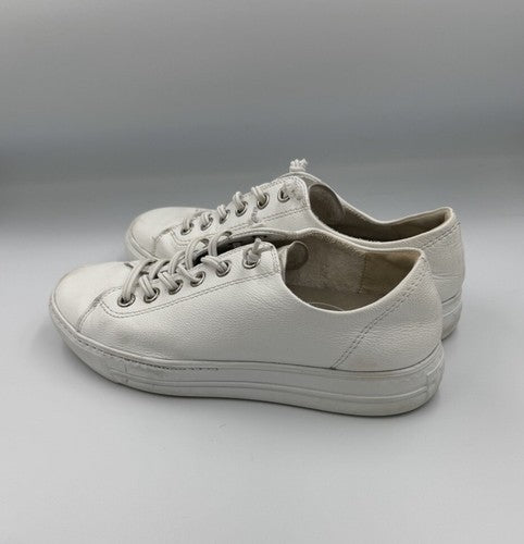 $420 Paul Green Hadley Platform Sneaker white leather silver 7.5 (2) (TD21)
