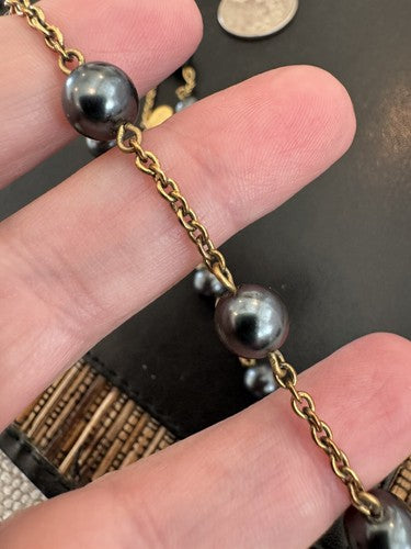 Vintage Carolee Gold Tone Faux Tahitian Pearl Link Chain Necklace 16.5"
