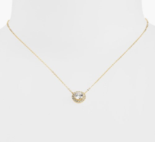 Nordstrom Gold Tone Halo Pendant Cubic Zirconia Necklace NWT
