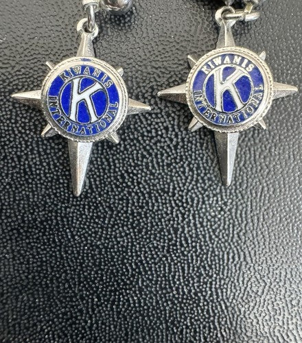 Vintage Kiwanis International Starburst Earrings Silver Tone Logo RARE HTF