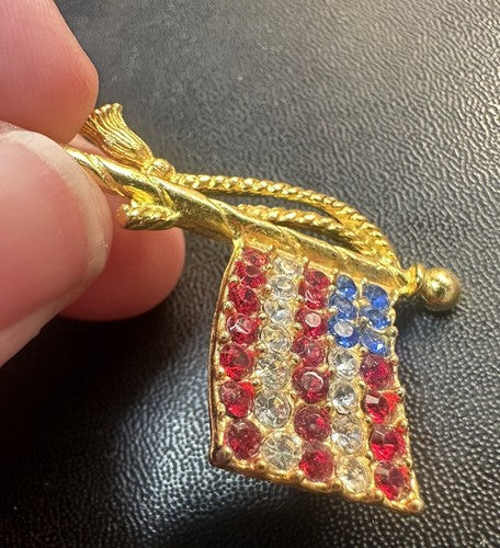Vintage From the 1960's American Flag Rhinestone Pin/Brooch