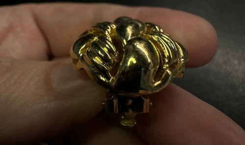Vintage Ciner Huge Shiny Gold Plated Run Way Statement Clip On Earrings