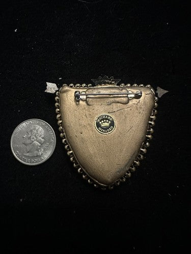 Exquisite Richard Minadeo Heraldic Shield Brooch Pin Carved Tiger Eye Cameo
