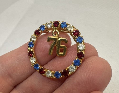 Red White Blue Rhinestone Bicentennial Brooch Lapel Pin