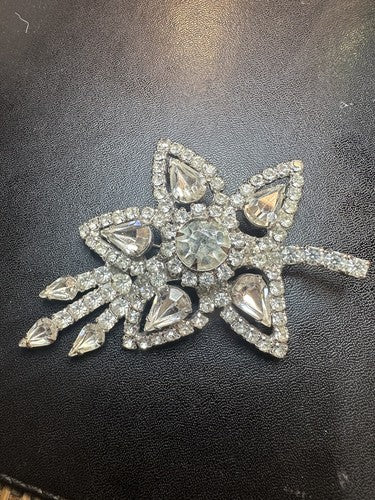 Vintage Rhinestone Statement Brooch Signed GORGEOUS Unsigned Kramer Floral Spray