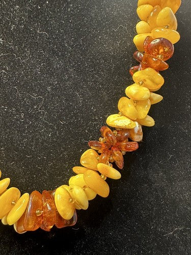 Vintage Baltic Honey Egg Yolk Amber Bead Necklace with Inclusions 19 Inches 36g