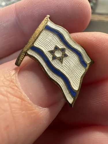 ANTIQUE Zionist Movement Israel Flag Pin Jewish Judaica RARE