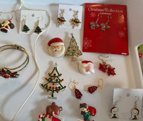 Lot Vintage To Now Christmas Pins Brooch Earrings Lot Some Signed 49pcs.