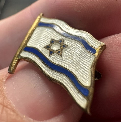 ANTIQUE Zionist Movement Israel Flag Pin Jewish Judaica RARE