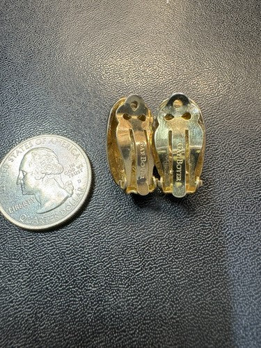Vintage Gay Boyer Clip On Earrings Jockey Hat Horse Racing Enamel Pink Green