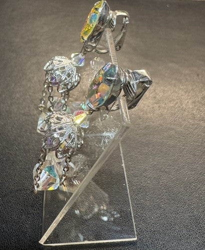 Lewis Segal Vintage Earrings Chandelier Aurora Borealis Statement Clip On