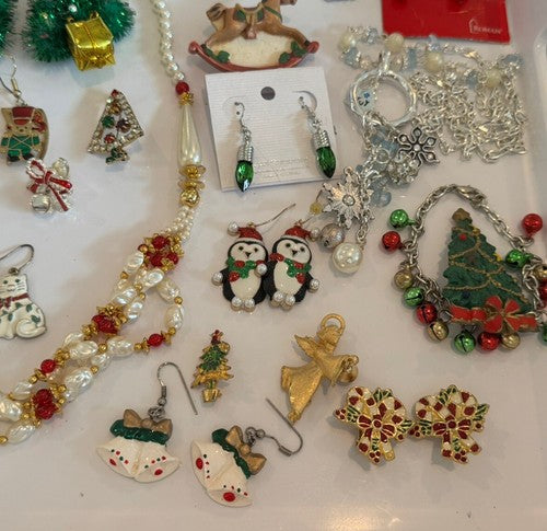 Lot Vintage To Now Christmas Pins Brooch Earrings Lot Some Signed 57pcs.