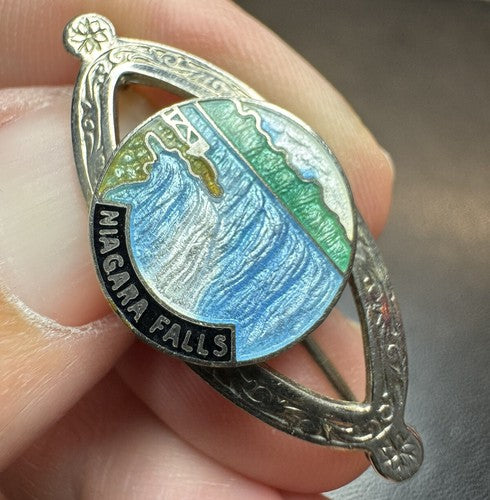 Antique Art Nouveau Niagara Falls Enamel Pin Brooch Souvenir