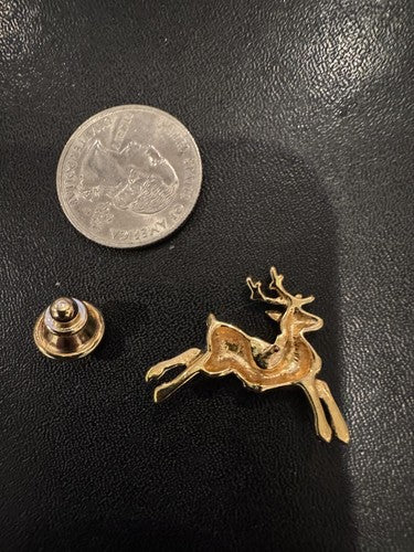Vintage AVON Christmas Leaping Reindeer Pin -Gold Tone/Red