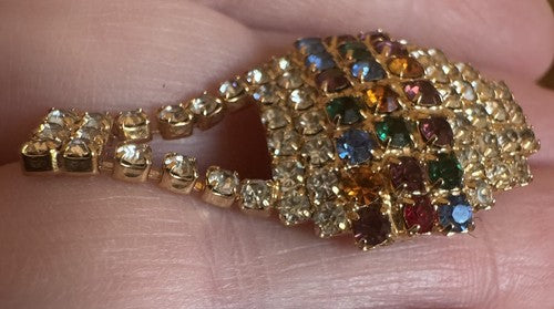 Beautiful Multicolor Rhinestone Hot Air Balloon Brooch Pin Dangle Basket