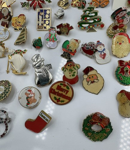 Christmas Lapel Flat Brooch Pin Lot Vintage to Modern 55 pcs Some Signed