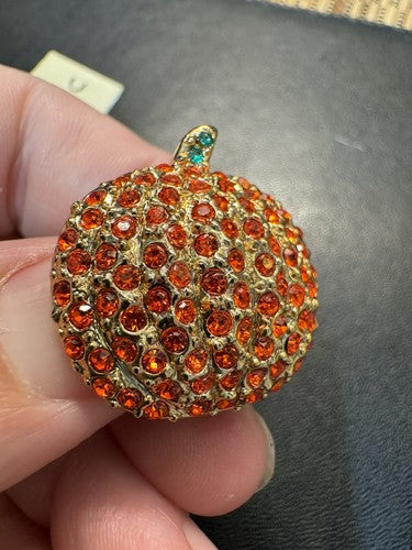 Vintage Majestic PUMPKIN EARRINGS Rhinestone Crystals Halloween Fall