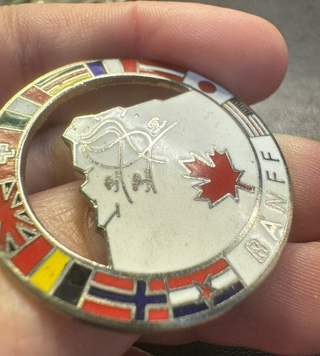Banff Sunshine Resort Alberta Canada Snowflake Flags Ski Pin Beautiful RARE