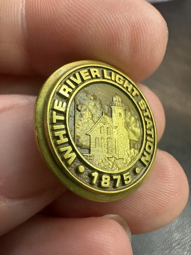 White River Light Station Lake Michigan Lighthouse Pin Tie Tack 24k Gold Plate