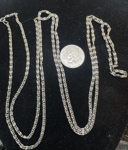 Vintage 50” Silver Tone Flat Scroll Link Chain Necklace 50 Inch