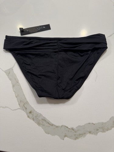 NWT La Blanca Island Goddess Shirred Band Hipster Swimsuit Bottom Wmns 10 Black
