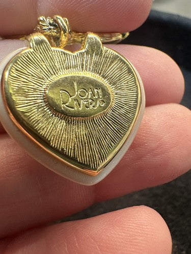 Vintage Brooch JOAN RIVERS 1990s Faux Pearl Heart & Leaves Goldtone Jewellery
