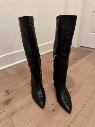 TOTEME The Wide Shaft $1130 Black Croco 50mm Boots Authentic