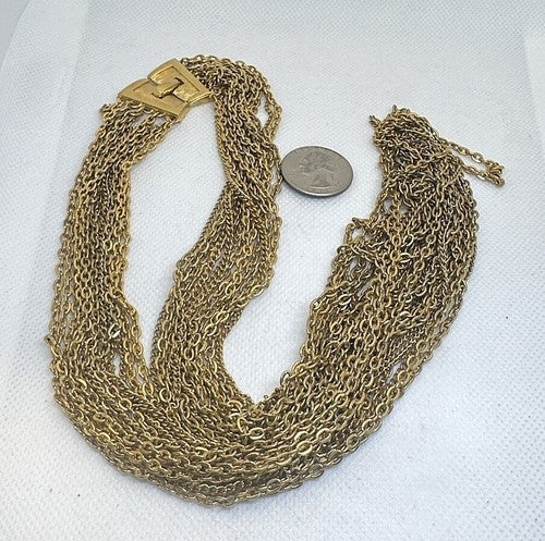 Vintage Crown Trifari 15 Strand Gold Tone Graduated Chain Necklace