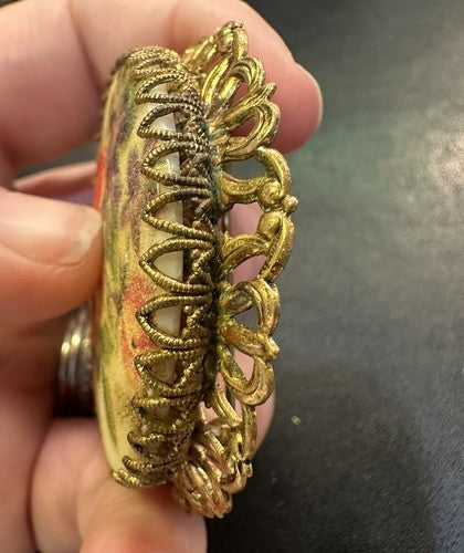 Vintage West Germany Sugar Glass, Floral Pattern. Gold Tone Filigree.