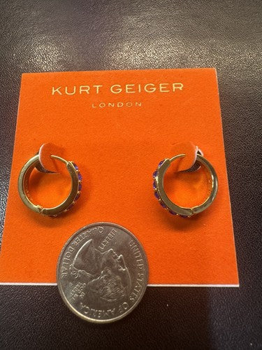 Kurt Geiger London Blue Round Leverback Earrings Be Kind $48 Gold Huggie Hoops