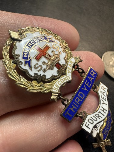 United Methodist Sunday School Attendance Pin Cross and Crown 1-8th Years 10k